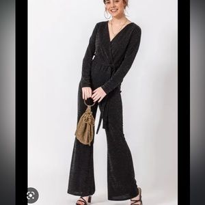 FAVLUX sparkle bellbottom jumpsuit w/ tie- NWT